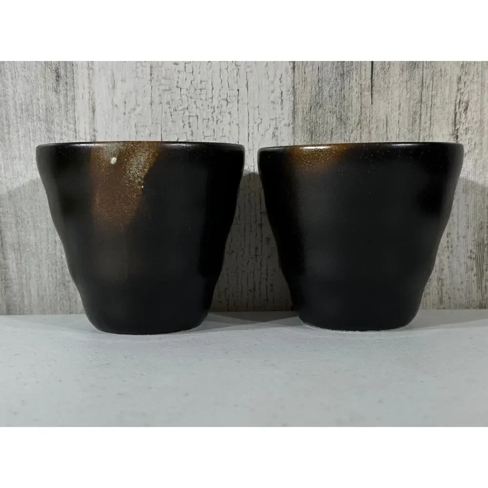 Japanese Ceramic Tea Cups Yunomi Set Two Pair Coffee Brown Beige‎ Mug Vintage